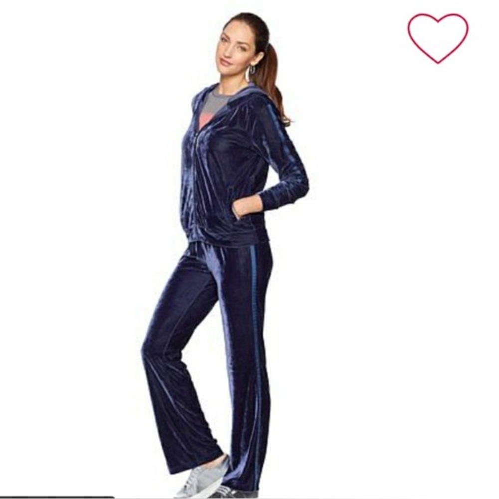 Serena Williams Blue Velvet Zippered Hooded Sporty Chic Track Jacket Large